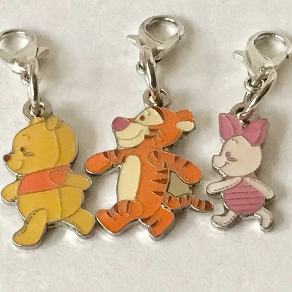 Vintage Disney Charm Lot Winnie Pooh Tigger Piglet 3 Charms Zipper Pulls Clip On - Picture 2 of 11